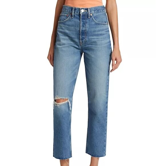 Re/Done 70s Stove Pipe High Waist Jeans in color Worn Blue - size 27 - Picture 1 of 10